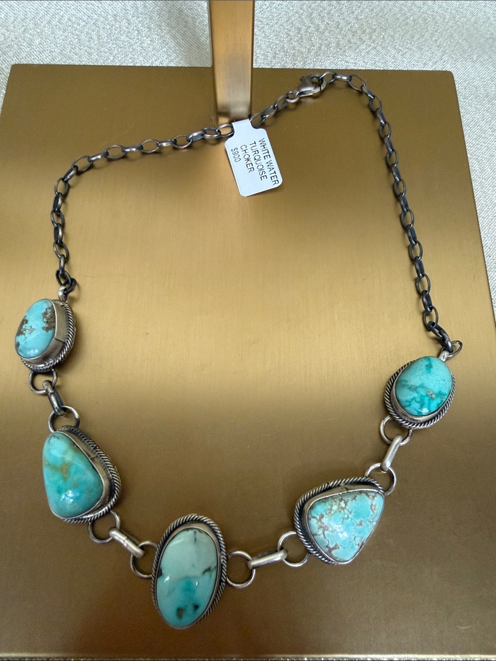 White Water Turquoise Lorenzo Juan Navajo Handmade 15” Choker 9.25 SS